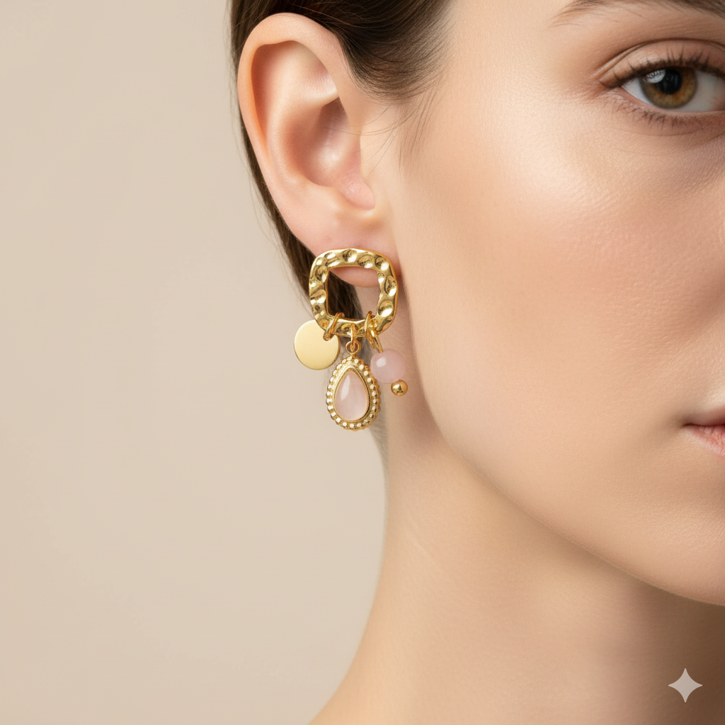 PINK BLOSSOM EARRINGS - GOLD