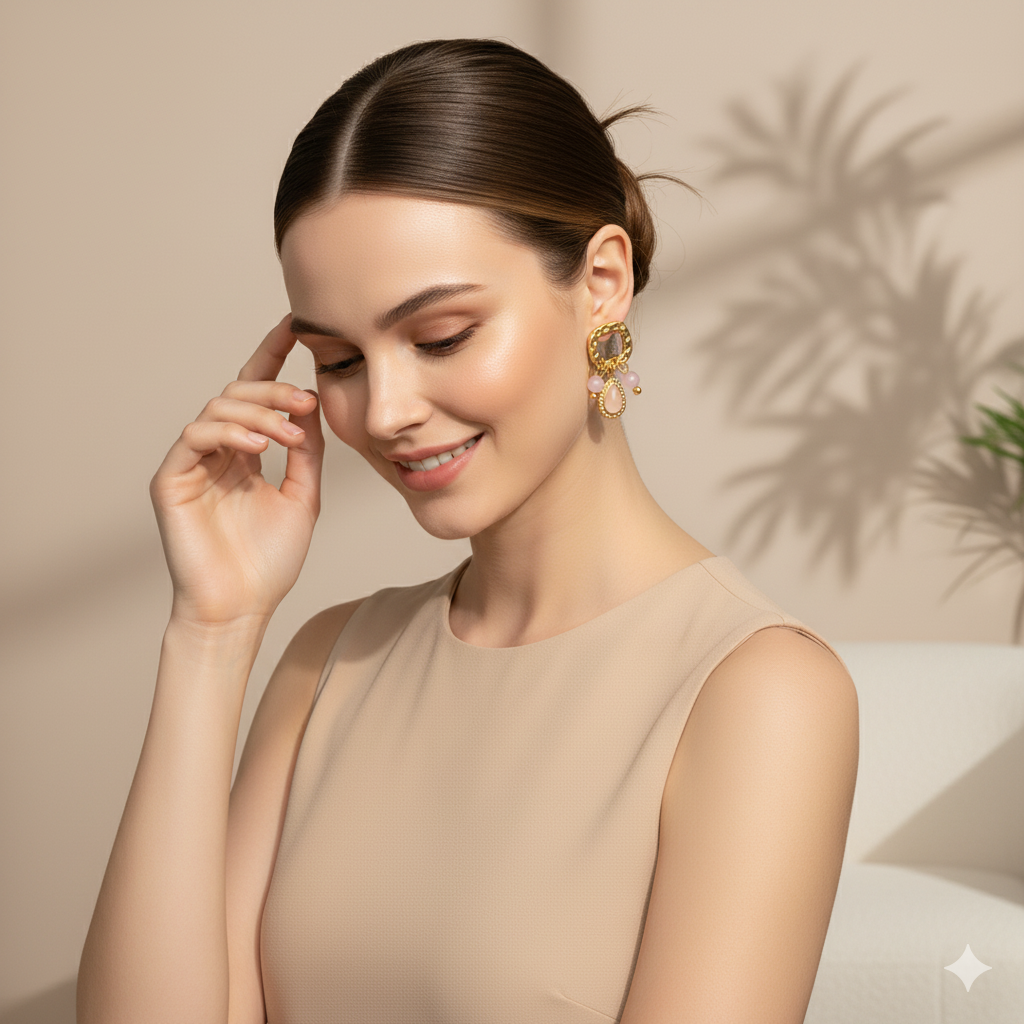 PINK BLOSSOM EARRINGS - GOLD